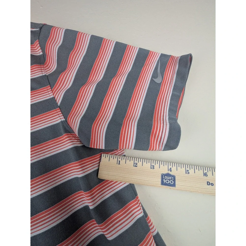 Nike Golf Dri-FIT Polo Shirt Mens Large L Grey Orange Striped Short Sleeve Logo